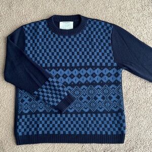 Patrik Ervell Winter Sweater Alpaca Blue Navy Checkered Printed